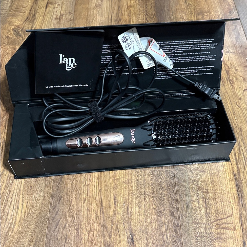 Lange Black Heated Straightening Paddle Brush with Rose Gold Accents